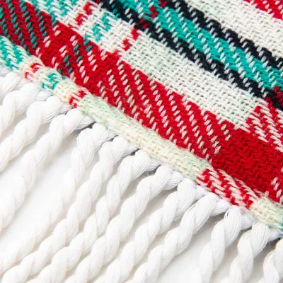 Manta de Picnic de lana acrílica a cuadros grandes y anchos con borlas, estera de playa gruesa, alfombras de Picnic de tacto suave