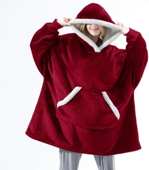 Sudadera de lana acogedora de gran tamaño para TV usable suave de invierno de lujo para adultos personalizada, manta con capucha de Sherpa con mangas